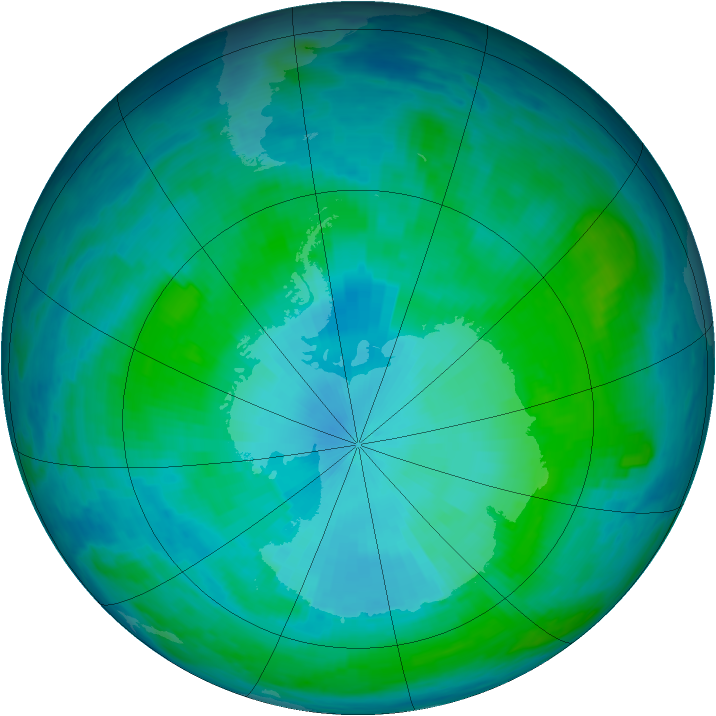 Antarctic ozone map for 30 January 1991